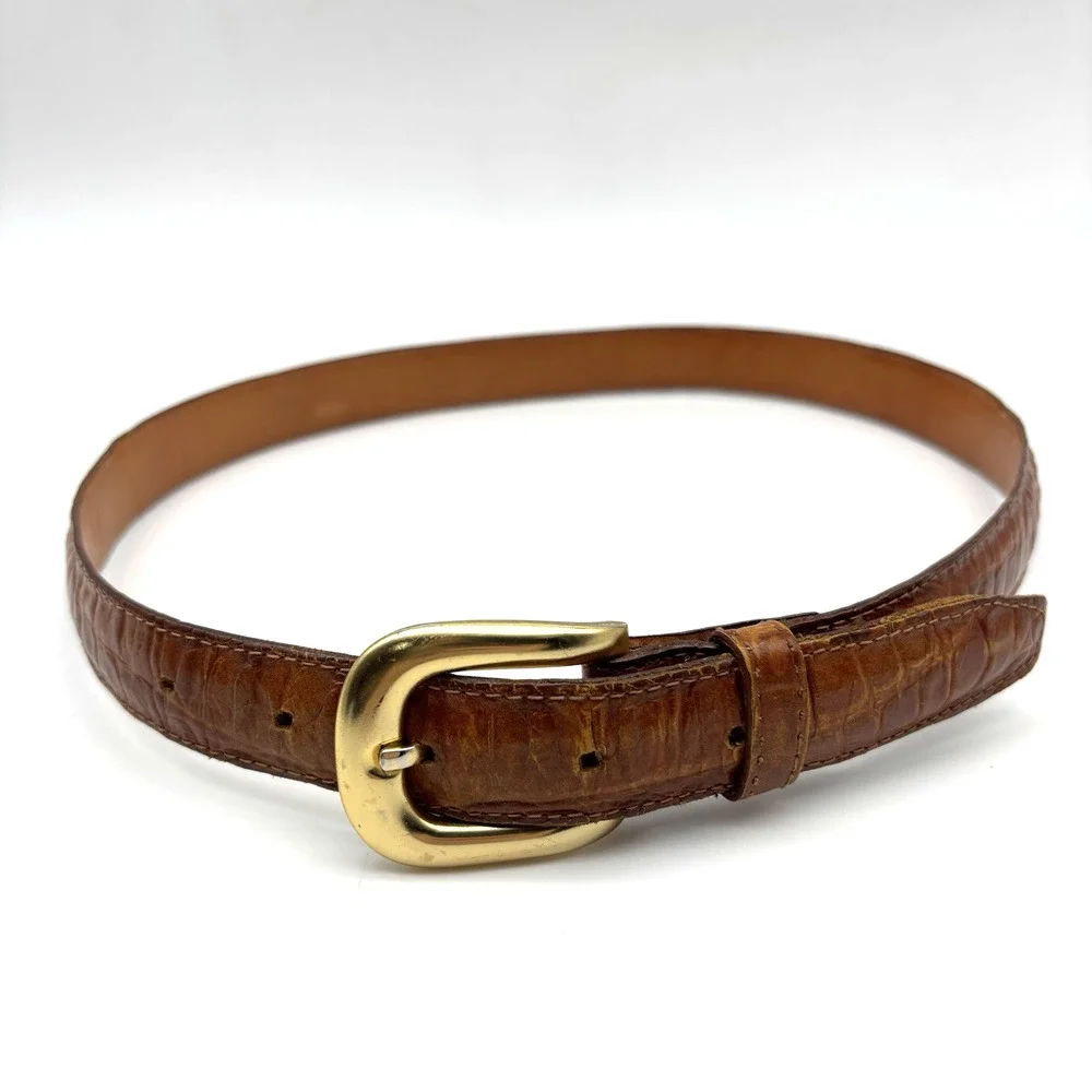 Vintage 90s OMEGA 4293 Tan Croc Embossed Genuine Leather Belt L 28-32